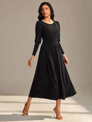 Jolie Moi Black Long Puff Sleeved Jersey Midaxi Dress - Image 4 of 6