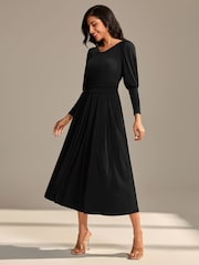 Jolie Moi Black Long Puff Sleeved Jersey Midaxi Dress - Image 6 of 6