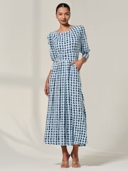 Jolie Moi Blue Long Puff Sleeved Jersey Midaxi Dress - Image 1 of 6