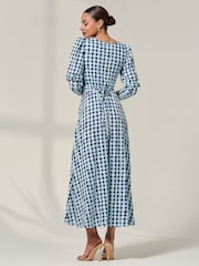 Jolie Moi Blue Long Puff Sleeved Jersey Midaxi Dress - Image 2 of 6