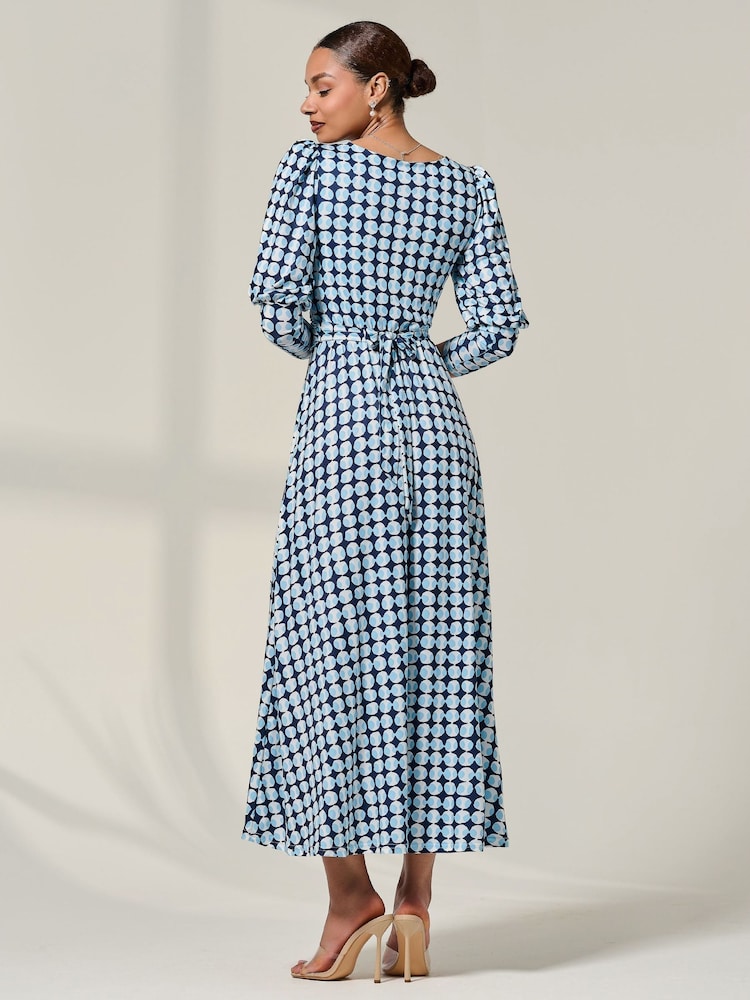Jolie Moi Blue Long Puff Sleeved Jersey Midaxi Dress - Image 2 of 6
