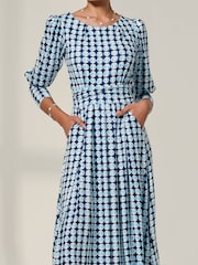Jolie Moi Blue Long Puff Sleeved Jersey Midaxi Dress - Image 3 of 6