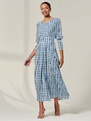 Jolie Moi Blue Long Puff Sleeved Jersey Midaxi Dress - Image 4 of 6