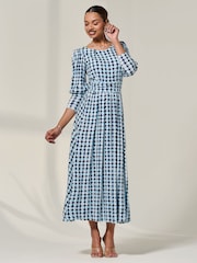 Jolie Moi Blue Long Puff Sleeved Jersey Midaxi Dress - Image 5 of 6
