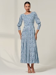 Jolie Moi Blue Long Puff Sleeved Jersey Midaxi Dress - Image 6 of 6