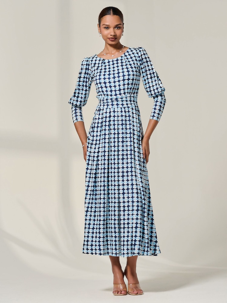 Jolie Moi Blue Long Puff Sleeved Jersey Midaxi Dress - Image 6 of 6