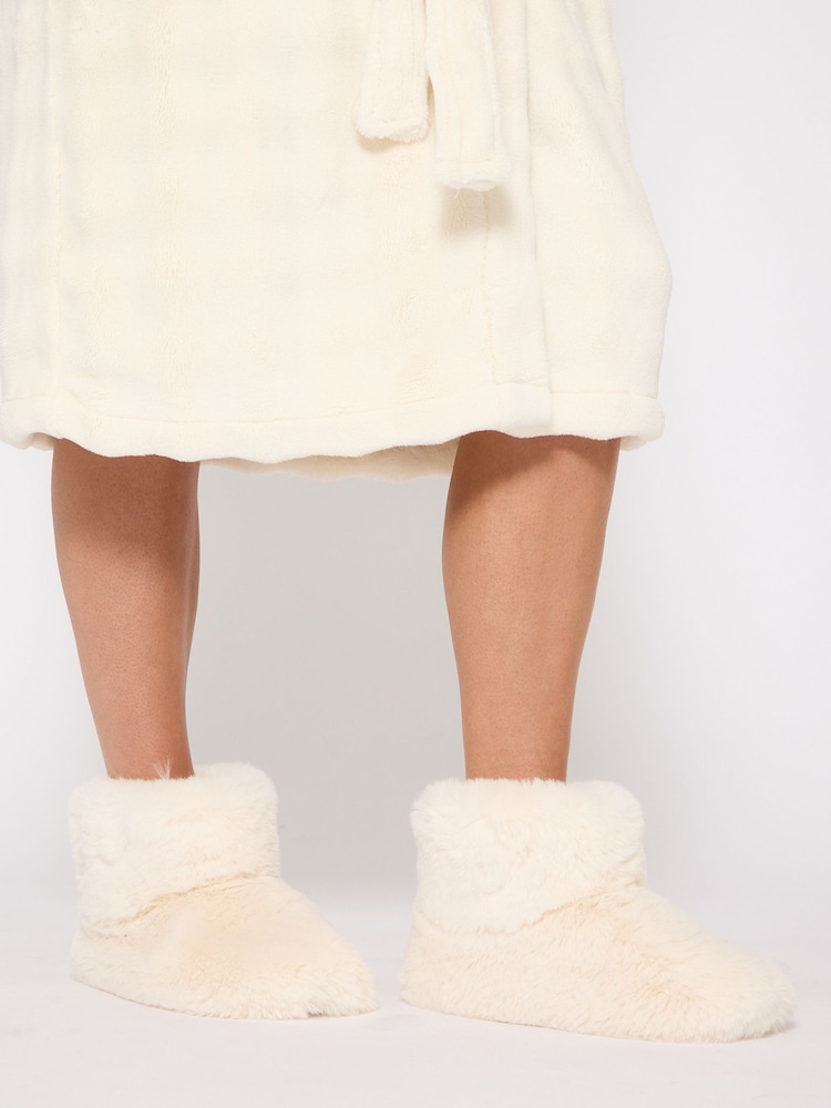 Loungeable Cream Faux Fur Booties with Sherpa Lining - Image 4 of 4