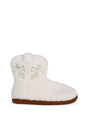 Loungeable Cream Borg Cowboy Bootie Slippers - Image 3 of 4