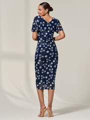 Jolie Moi Blue Mesh Short Sleeve Midi Dress - Image 2 of 6