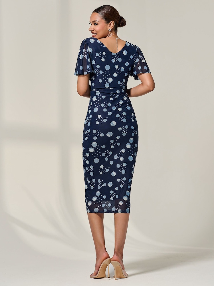 Jolie Moi Blue Mesh Short Sleeve Midi Dress - Image 2 of 6