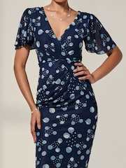Jolie Moi Blue Mesh Short Sleeve Midi Dress - Image 3 of 6