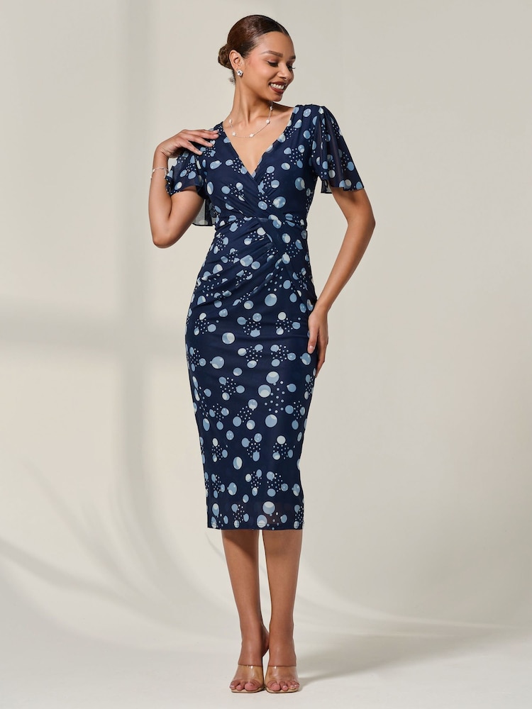 Jolie Moi Blue Mesh Short Sleeve Midi Dress - Image 6 of 6