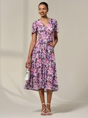Jolie Moi Light Pink Petite Mesh Short Sleeve Wrap Midaxi Dress - Image 1 of 6