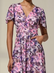 Jolie Moi Light Pink Petite Mesh Short Sleeve Wrap Midaxi Dress - Image 3 of 6