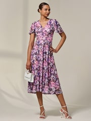 Jolie Moi Light Pink Petite Mesh Short Sleeve Wrap Midaxi Dress - Image 4 of 6