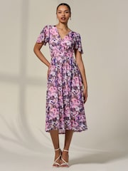 Jolie Moi Light Pink Petite Mesh Short Sleeve Wrap Midaxi Dress - Image 5 of 6