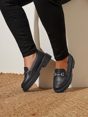 Yours Curve Black Extra Wide Fit Wide Fit Metal Detail Loafers - Image 1 of 5