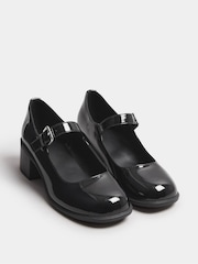 Yours Curve Black Extra Wide Fit Mid Block Patent Mary Jane Shoes - Image 2 of 5