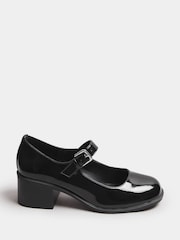 Yours Curve Black Extra Wide Fit Mid Block Patent Mary Jane Shoes - Image 3 of 5