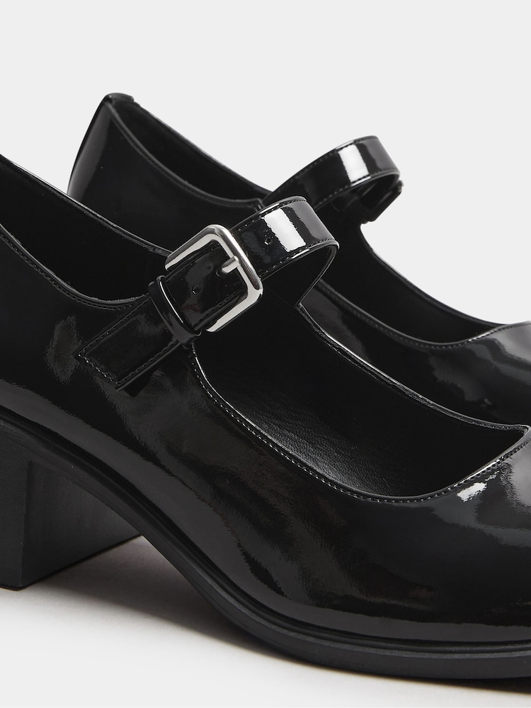 Yours Curve Black Extra Wide Fit Mid Block Patent Mary Jane Shoes - Image 5 of 5