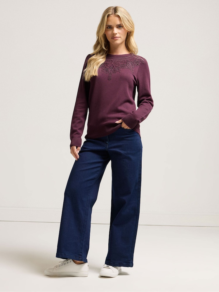 Roxa - M&Co Petite Lace Finish Jumper - Imagem 1 de 4