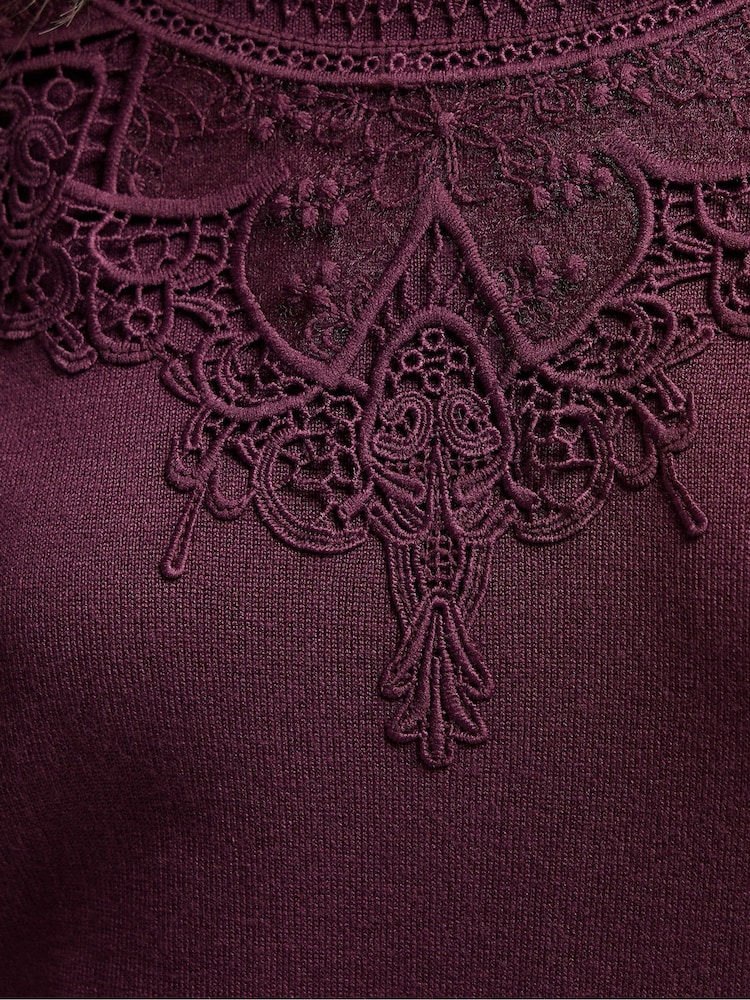 M&Co Purple Petite Petite Lace Trim Jumper - Image 4 of 4 M&Co Purple Petite Petite Lace Trim Jumper - Image 4 of 4