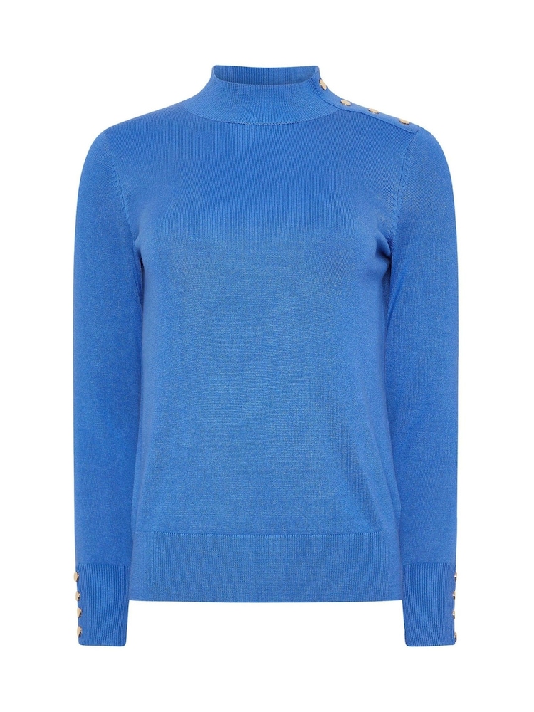 M&Co Blue Petite Petite Button Turtle Neck Jumper - Image 5 of 5