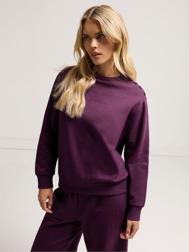 M&Co Purple Petite Button Detail Sweatshirt - Image 1 of 5
