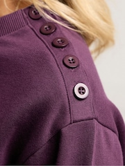 M&Co Purple Petite Button Detail Sweatshirt - Image 4 of 5