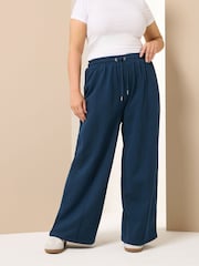 Yours Curve Blue Wide Fit Wide Leg Joggers - Image 1 of 5