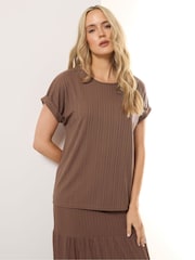 Long Tall Sally Brown Textured Grown On Sleeve Top - Image 1 of 5