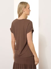 Long Tall Sally Brown Textured Grown On Sleeve Top - Image 3 of 5