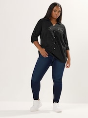 Yours Curve Black Full Placket Jersey Shirt - Image 2 of 5