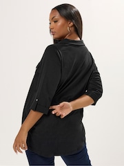 Yours Curve Black Full Placket Jersey Shirt - Image 3 of 5