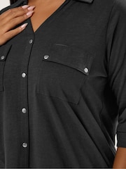 Yours Curve Black Full Placket Jersey Shirt - Image 4 of 5