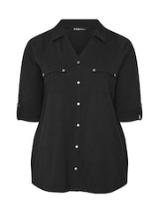 Yours Curve Black Full Placket Jersey Shirt - Image 5 of 5