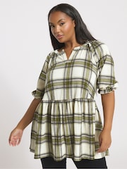 Yours Curve Green Tiered Notch Texture Top - Image 1 of 5