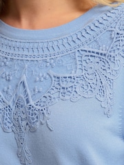 M&Co Blue Petite Petite Lace Trim Jumper - Image 4 of 5