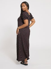 Yours Curve Black Textured Milkmaid Dress - Image 2 of 4
