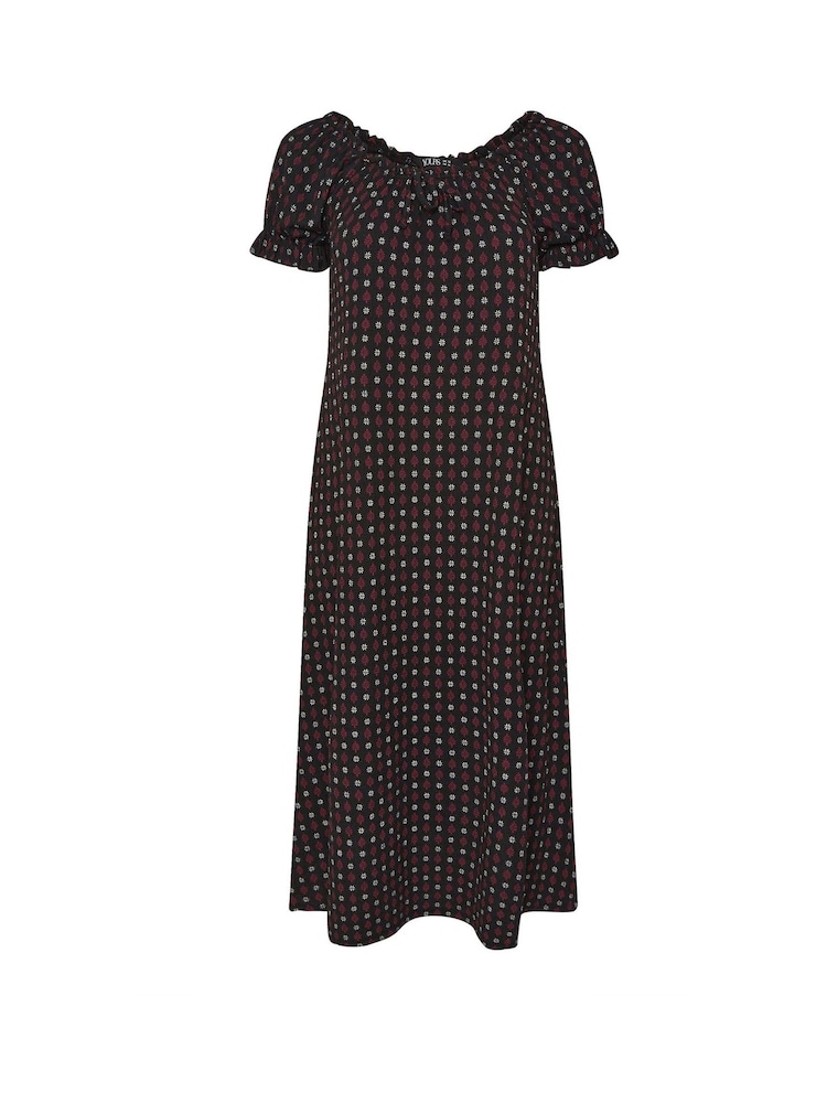 Yours Curve Black Textured Milkmaid Dress - Image 4 of 4