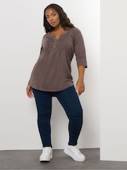 Yours Curve Brown Pintuck Henley Top - Image 2 of 5