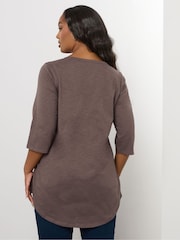 Yours Curve Brown Pintuck Henley Top - Image 3 of 5