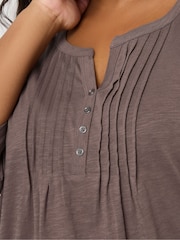 Yours Curve Brown Pintuck Henley Top - Image 4 of 5
