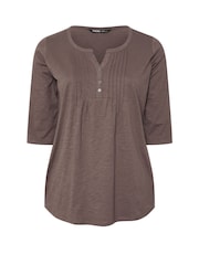 Yours Curve Brown Pintuck Henley Top - Image 5 of 5