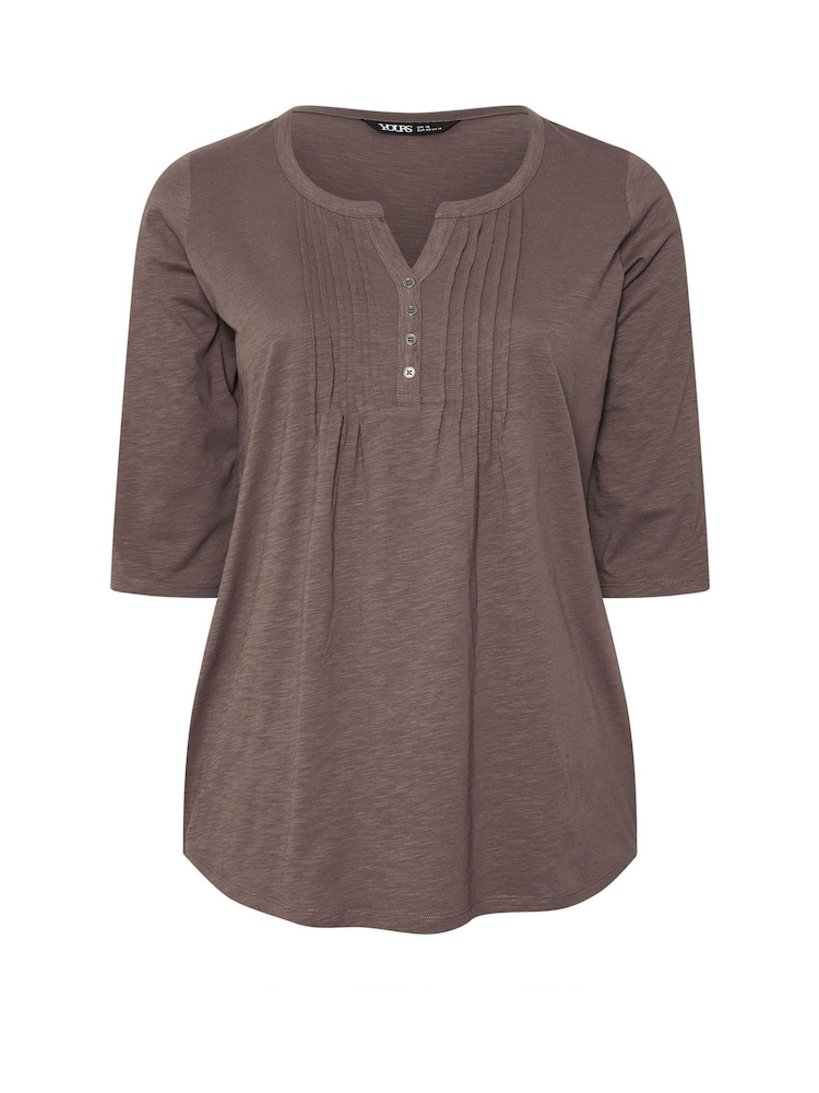 Yours Curve Brown Pintuck Henley Top - Image 5 of 5