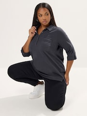 Yours Curve Grey Placket Jersey Shirt - Image 1 of 5