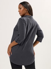 Yours Curve Grey Placket Jersey Shirt - Image 3 of 5