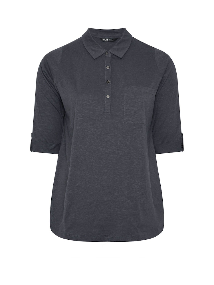 Yours Curve Grey Placket Jersey Shirt - Image 5 of 5 Yours Curve Grey Placket Jersey Shirt - Image 5 of 5