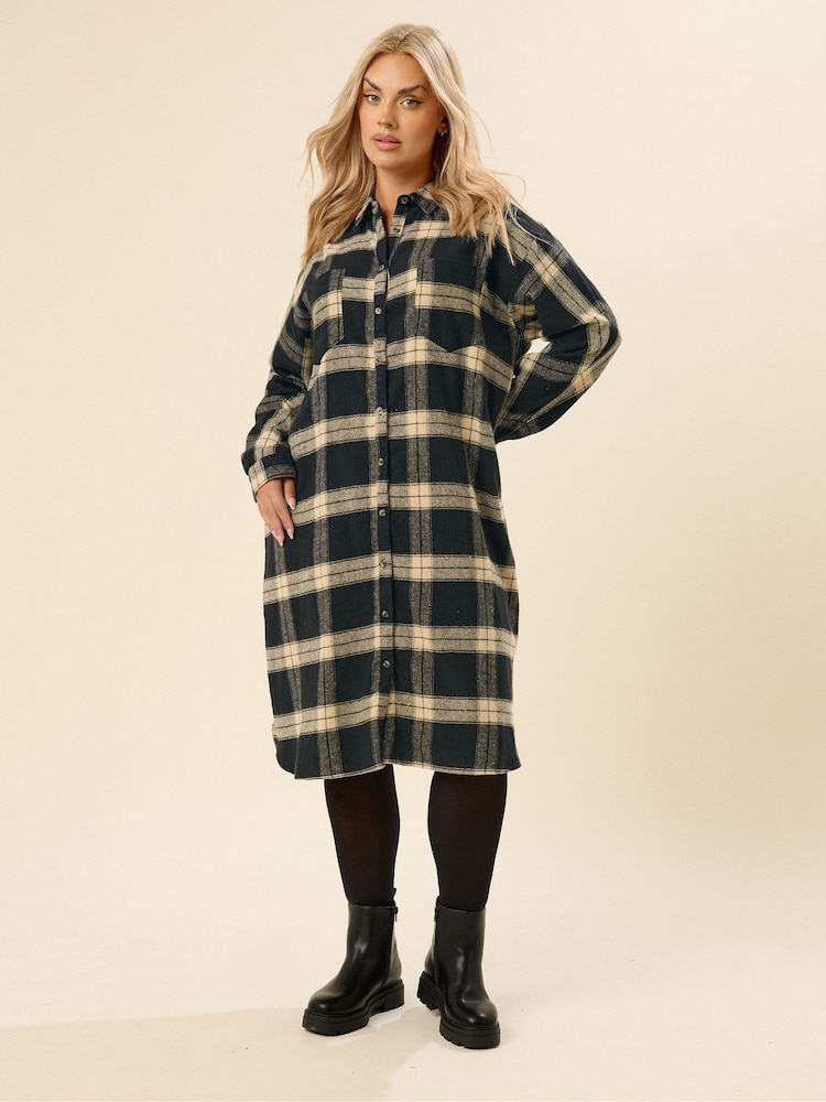 Yours Curve Black Longline Check Shirt - Image 1 of 6