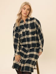 Yours Curve Black Longline Check Shirt - Image 4 of 6